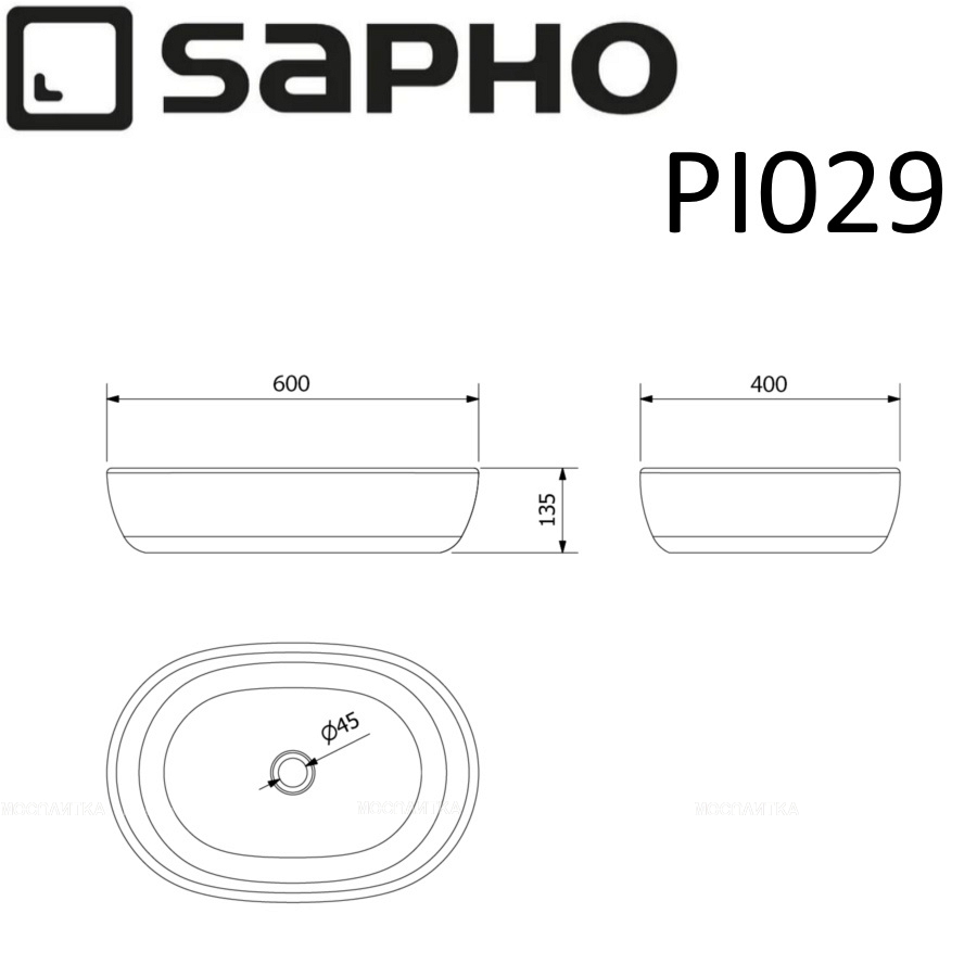 Раковина-чаша 58 см Sapho Priori PI029 белый - изображение 2