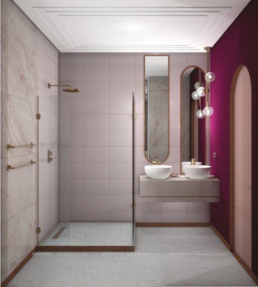 Дизайн Совмещённый санузел в стиле Неоклассика в розовым цвете №12913 - 5 изображение