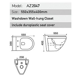Унитаз подвесной безободковый Azario Trend AZ-2047 с крышкой-сиденьем микролифт, белый