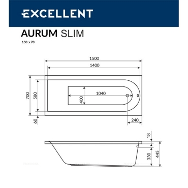 Акриловая ванна Excellent Actima Aurum Slim 150х70 см WAEX.AUR15WHS белая - 5 изображение