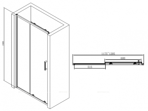 Душевая дверь 120 см Abber Schwarzer Diamant AG30120B стекло прозрачное, профиль черный - 6 изображение
