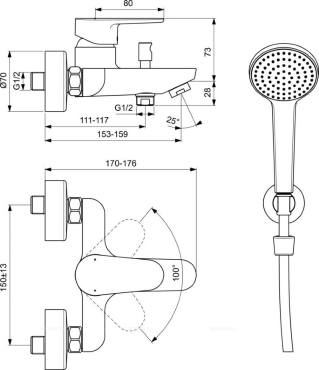 Настенный смеситель для ванны/душа Ideal Standard CERAFINE O BC706XG - 2 изображение