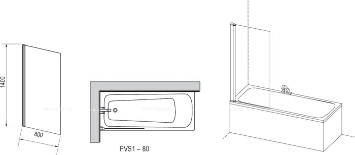 Шторка для ванны Ravak Pivot PVS1-80 сатин + транспарент 79840U00Z1, серый - 6 изображение