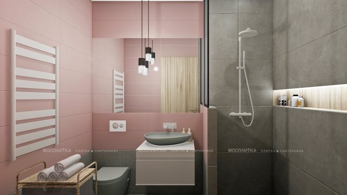 Дизайн Совмещённый санузел в стиле Современный в розовым цвете №12317 - 10 изображение