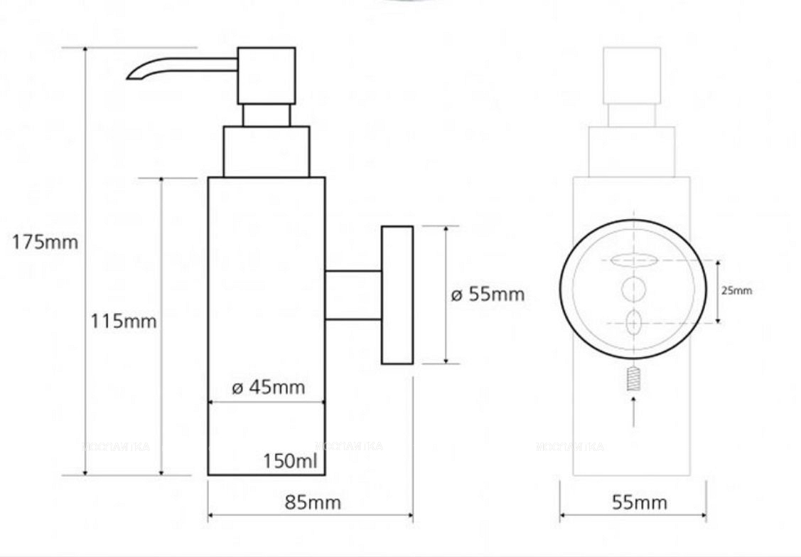 Дозатор жидкого мыла Bemeta Neo 104109015 5.5 x 8.5 x 17.5 см настенный, хром матовый - изображение 2
