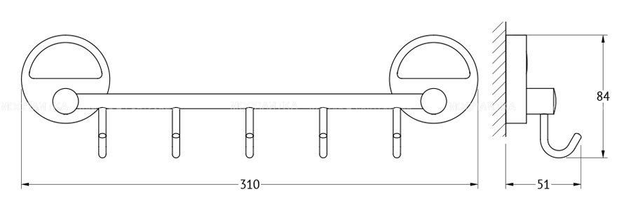 Держатель для полотенец с 5-ю крючками FBS Luxia LUX 026 длина 30 см - изображение 2