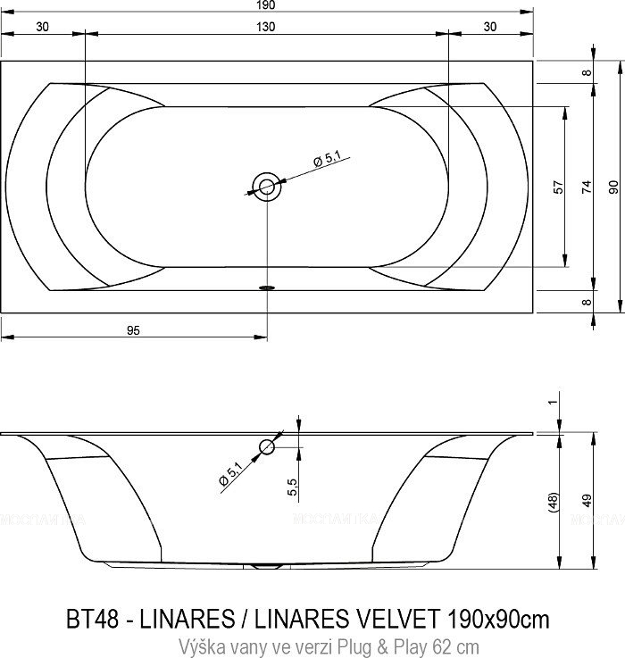 Акриловая ванна Riho Linares 190 R Plug&Play - изображение 3