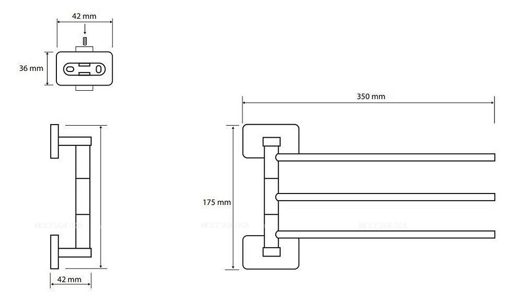 Полотенцедержатель тройной Bemeta Niki 153104112 4.2 x 35 x 17.5 см поворотный, хром - изображение 2