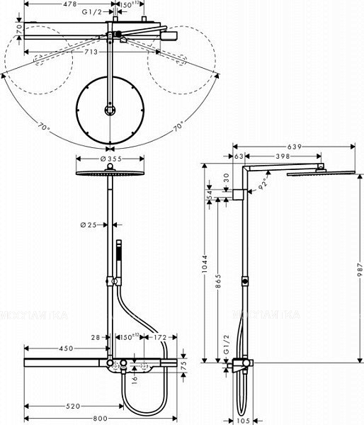 Душевая стойка Axor Showerpipe 27984000, с термостатическим смесителем, хром - изображение 5
