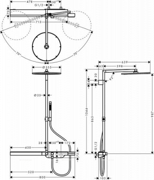 Душевая стойка Axor Showerpipe 27984000, с термостатическим смесителем, хром - 5 изображение