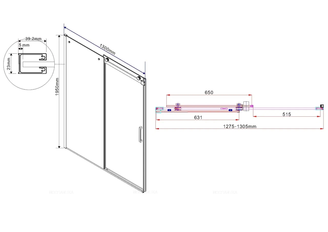 Душевая дверь Vincea Como 130 см черный матовый, стекло прозрачное, VDS-1C130CLB - изображение 7