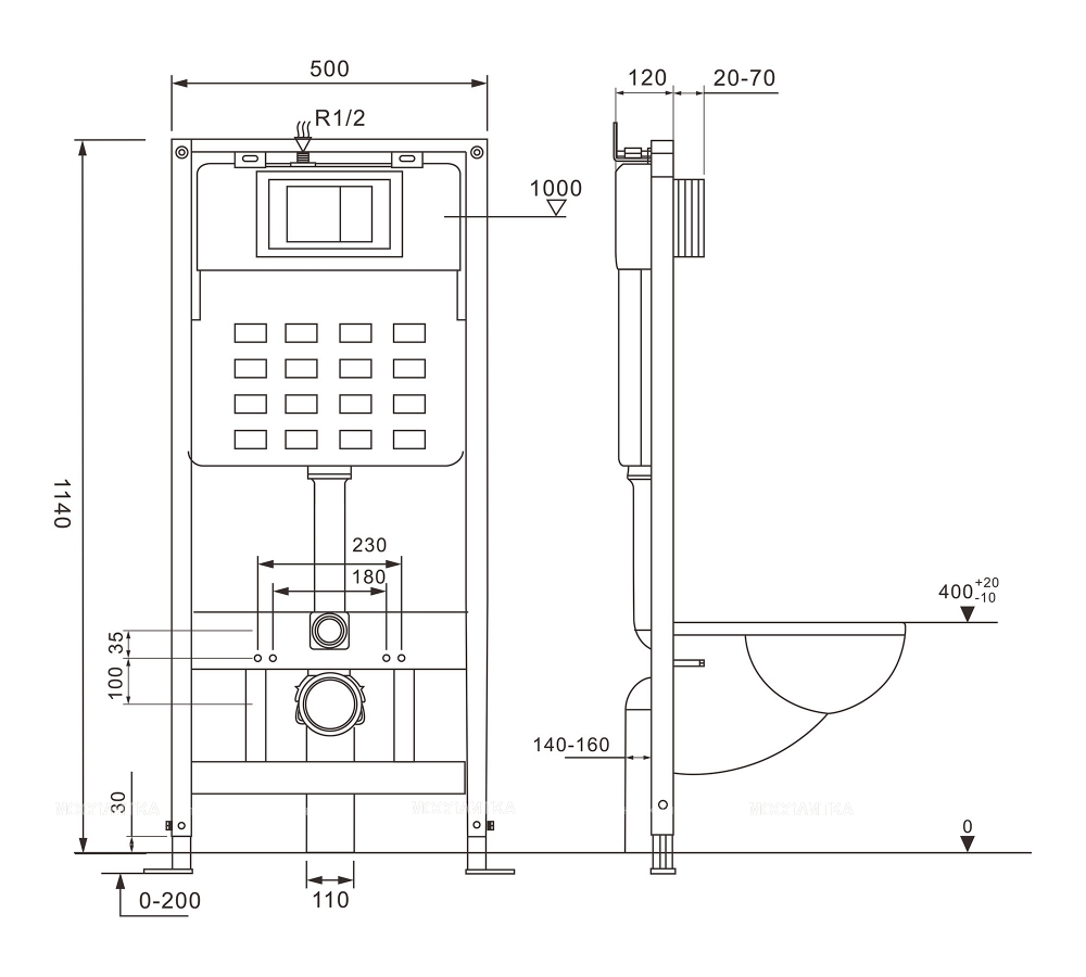 Комплект подвесной унитаз Abber Bequem AC1100MB с микролифтом + система инсталляции AC0105 с кнопкой смыва AC0120MB - изображение 8