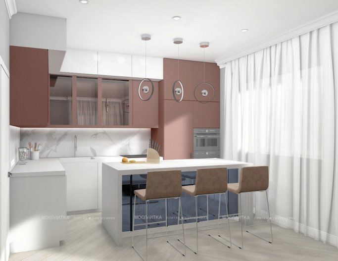 Дизайн Кухня-гостиная в стиле Неоклассика в коричневом цвете №12991 - 3 изображение