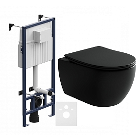 Комплект подвесной безободковый унитаз Ceramica Nova Play CN3001MB черный матовый с сиденьем микролифт  +  инсталляция Am.Pm ProC I012707