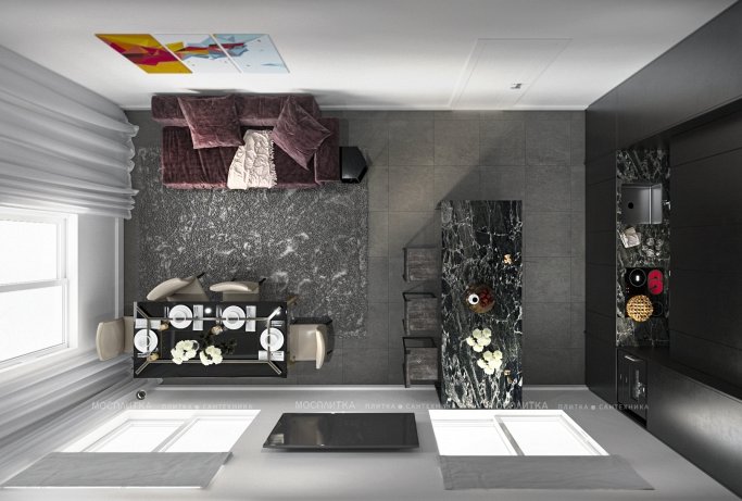 Дизайн Кухня-гостиная в стиле Современный в сером цвете №12993 - 3 изображение