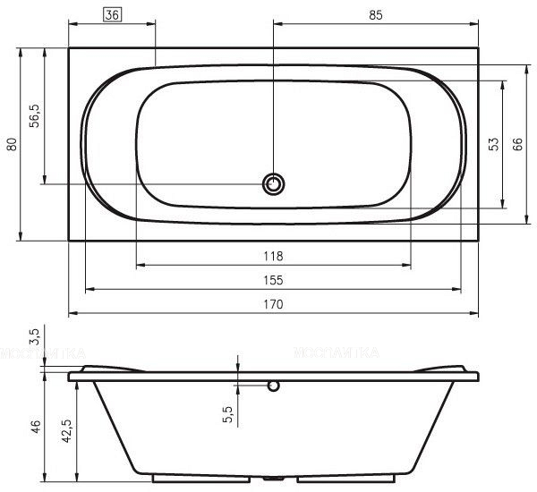 Акриловая ванна Riho Taurus 170 см - изображение 3