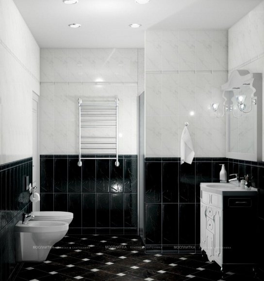 Дизайн Совмещённый санузел в стиле Классика в черно-белом цвете №11394