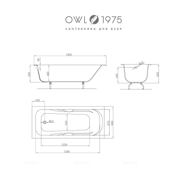 Чугунная ванна OWL 1975 Strand 180х80 см OWLIB191111 с ручками - 11 изображение
