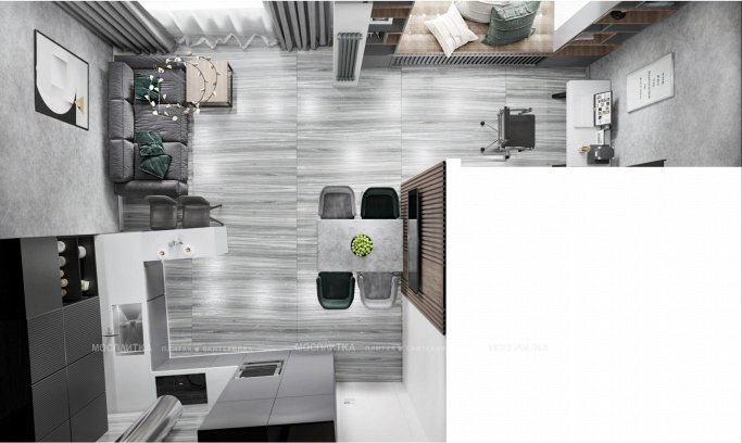 Дизайн Кухня-гостиная в стиле Современный в сером цвете №13026 - 3 изображение