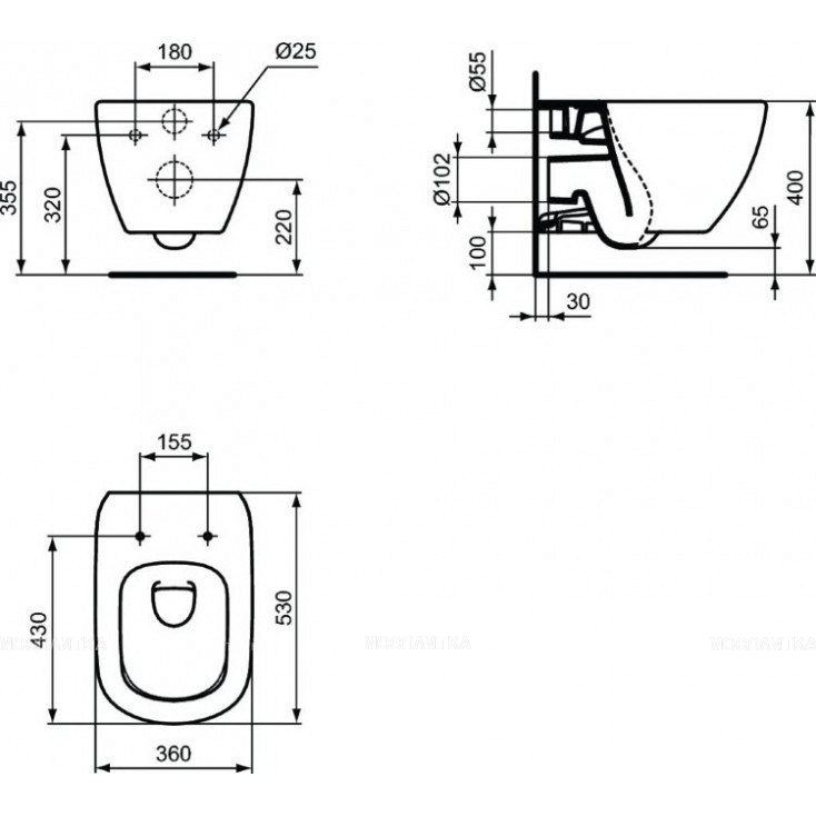 Подвесной унитаз, глубокий смыв Ideal Standard TESI AquaBlade® T0079V3 - изображение 4