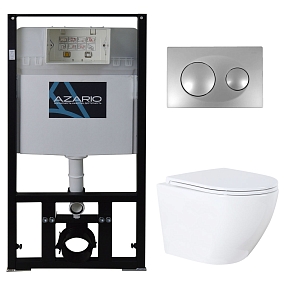 Комплект подвесной безободковый унитаз Azario Grado N AZ-8010-1000 + AZ-8200-0011 + AZ-0046N с микролифтом  +  система инсталляции с кнопкой смыва хром глянцевый