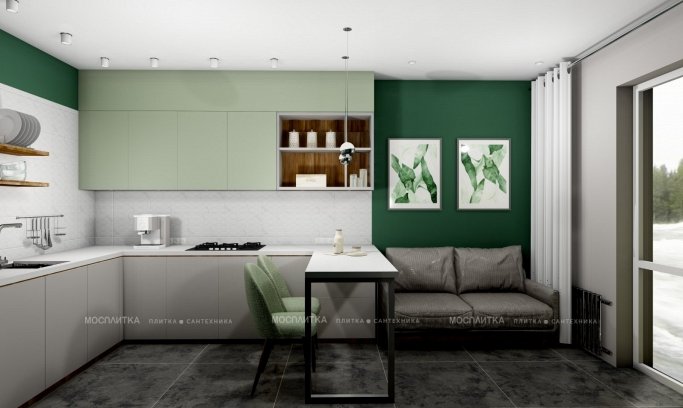 Дизайн Кухня в стиле Минимализм в сером цвете №12713 - 4 изображение