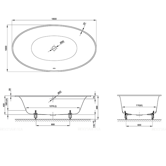 Стальная ванна Bette Eve, с шумоизоляцией 180х100х45 см, с BetteGlasur ® Plus, белая, 6043-000 PLUS - изображение 4