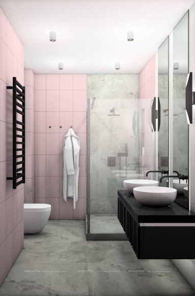 Дизайн Совмещённый санузел в стиле Современный в розовым цвете №12920 - 5 изображение