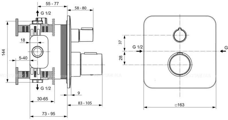 Термостатический индивидуальный встраиваемый смеситель для душа Ideal Standard TONIC II A6344AA - изображение 2