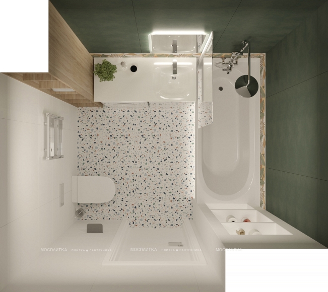 Дизайн Совмещённый санузел в стиле Эко в белом цвете №13268 - 2 изображение