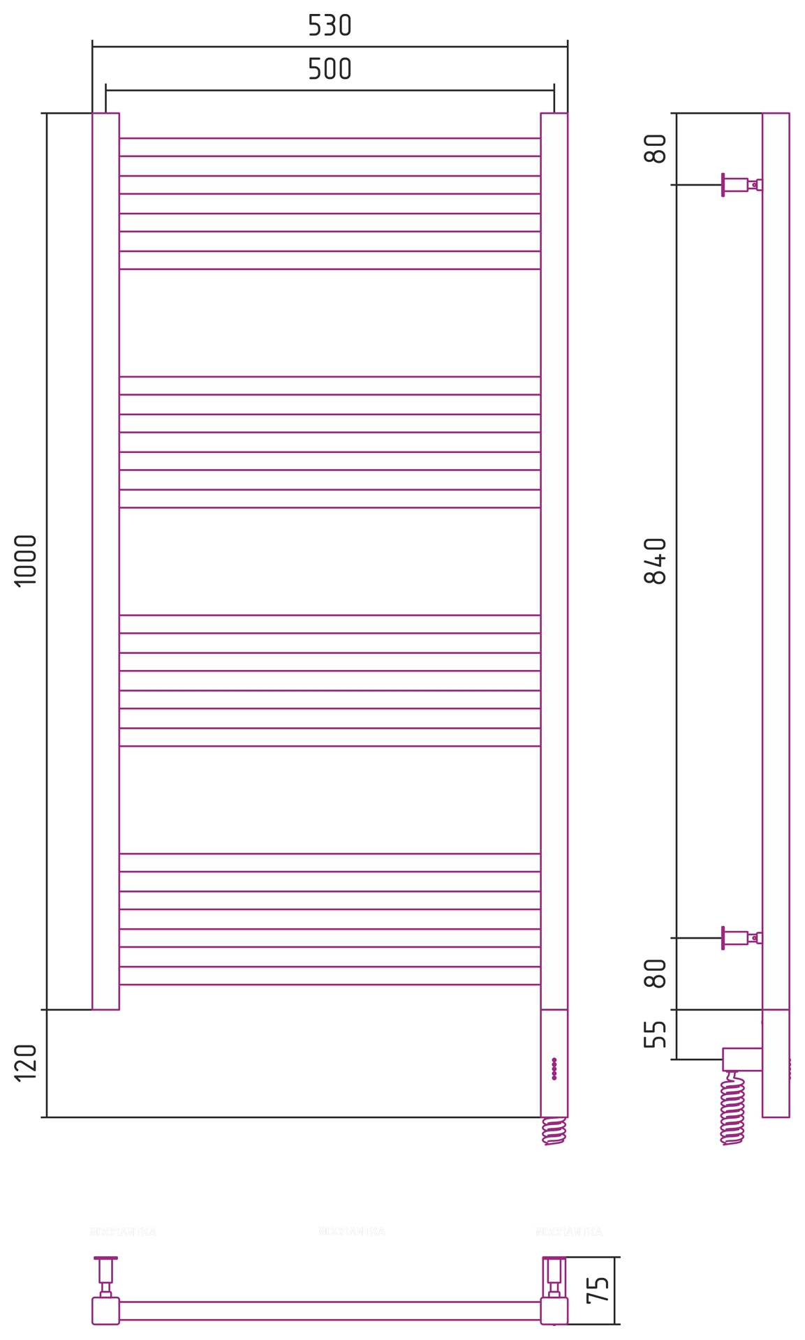 Полотенцесушитель электрический Сунержа Модус 3.0 100х50 см 12-5701-1050 белый - изображение 4