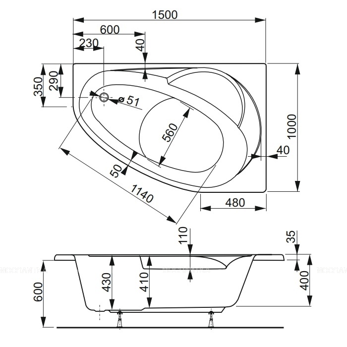 Акриловая ванна Vagnerplast FLORA 150x100 Right - изображение 8