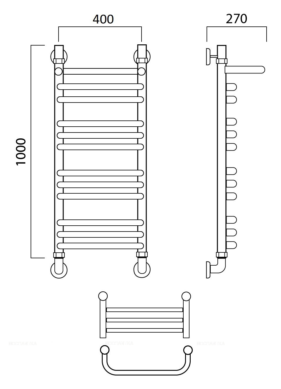 Полотенцесушитель водяной Aquanerzh лесенка скоба групповая с полкой 100x40 - изображение 2