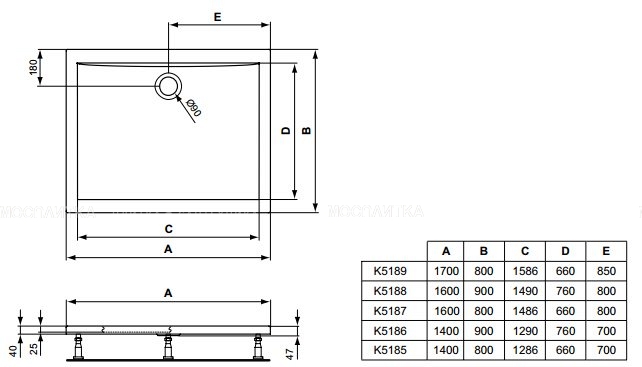 Душевой поддон 160x80 см Ideal Standard Ultra Flat K518701 слив 90 мм, белый - изображение 2