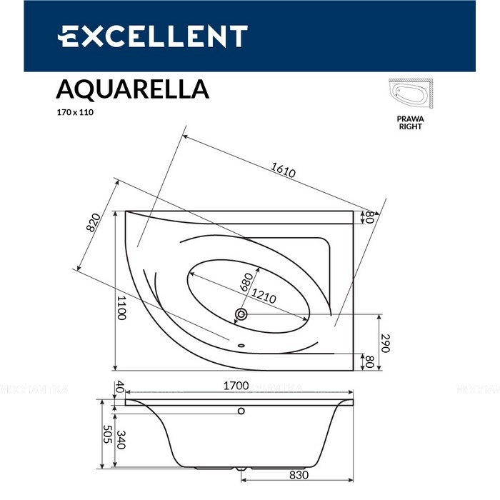 Акриловая ванна Excellent Aquarella 170x110 прав. WAEX.ARP17WH - изображение 3