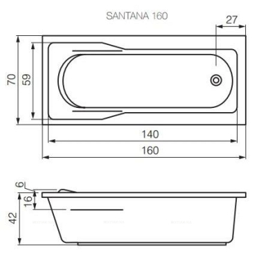 Акриловая ванна Cersanit Santana 160х70 см - 6 изображение