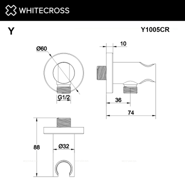 Шланговое подключение Whitecross Y chrome Y1005CR с держателем, хром - 3 изображение