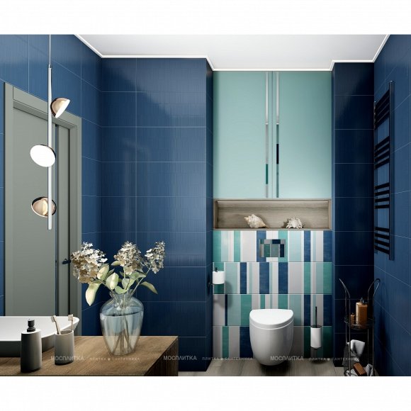 Дизайн Совмещённый санузел в стиле Морской стиль в синем цвете №12919 - 3 изображение