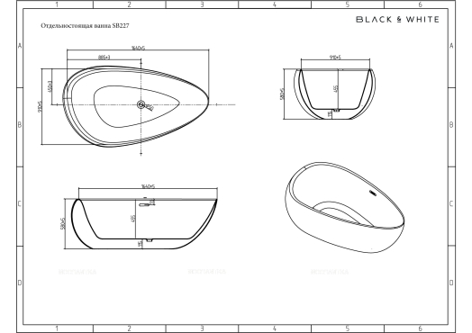 Акриловая ванна 170х95 см Black&White Swan SB 227 227SB00 белый глянцевый - 8 изображение
