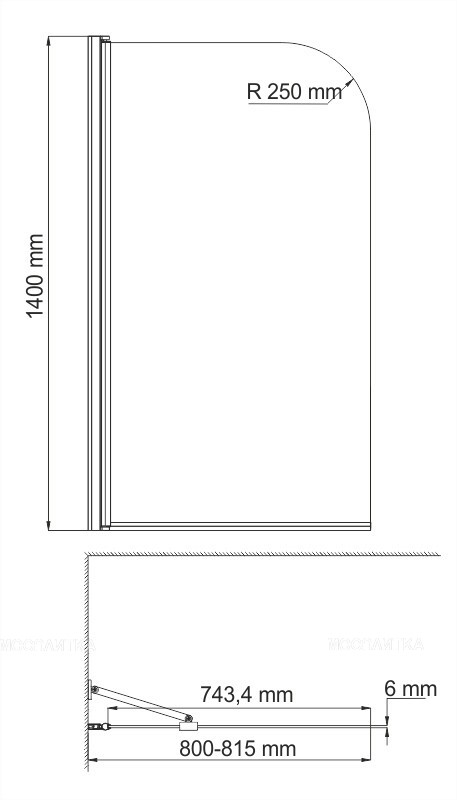 Шторка для ванны Wasserkraft Leine 80х140 см 35P01-80WHITE Fixed профиль белый, стекло прозрачное - изображение 2