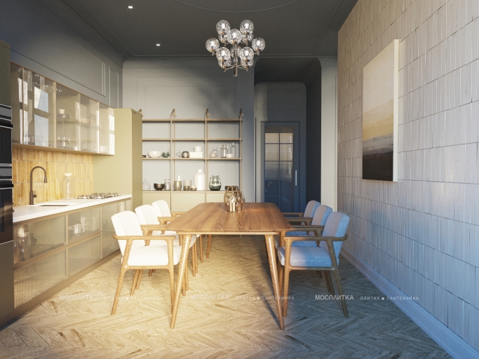 Дизайн Кухня-гостиная в стиле Неоклассика в белом цвете №13231 - 6 изображение