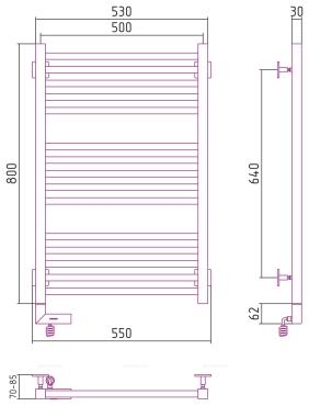 Полотенцесушитель электрический Сунержа Модус 2.0 80х50 см 00-5600-8050 без покрытия - 4 изображение