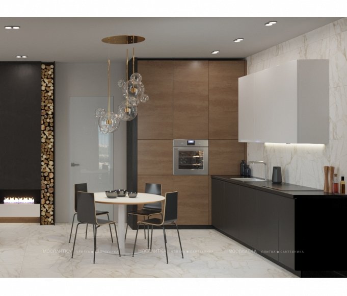 Дизайн Кухня-гостиная в стиле Современный в коричневом цвете №12975 - 6 изображение