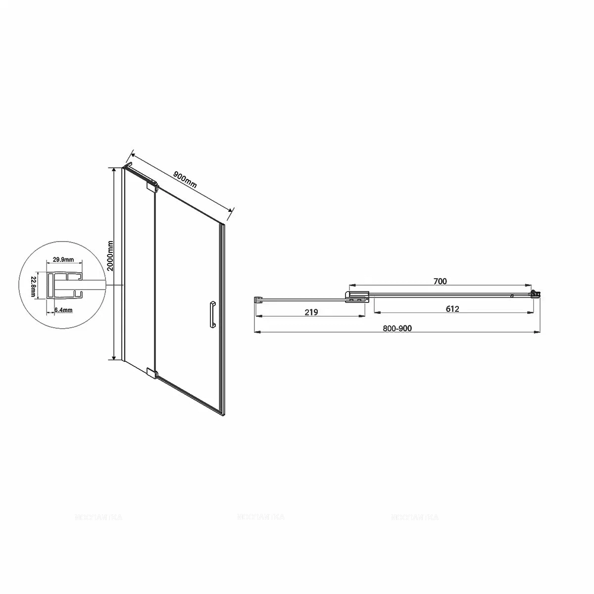 Душевая дверь Vincea Lugano 90x200 см, VDP-1E8090CL, профиль хром, стекло прозрачное - 8 изображение