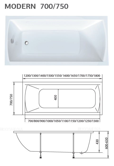 Акриловая ванна 1Marka Modern 150х75 см 01мод1575 - изображение 4