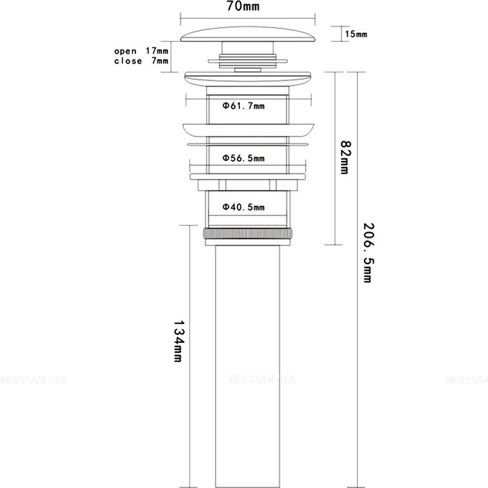 Донный клапан AQUAme AQM7001-1 Click-clack с переливом, хром - изображение 2