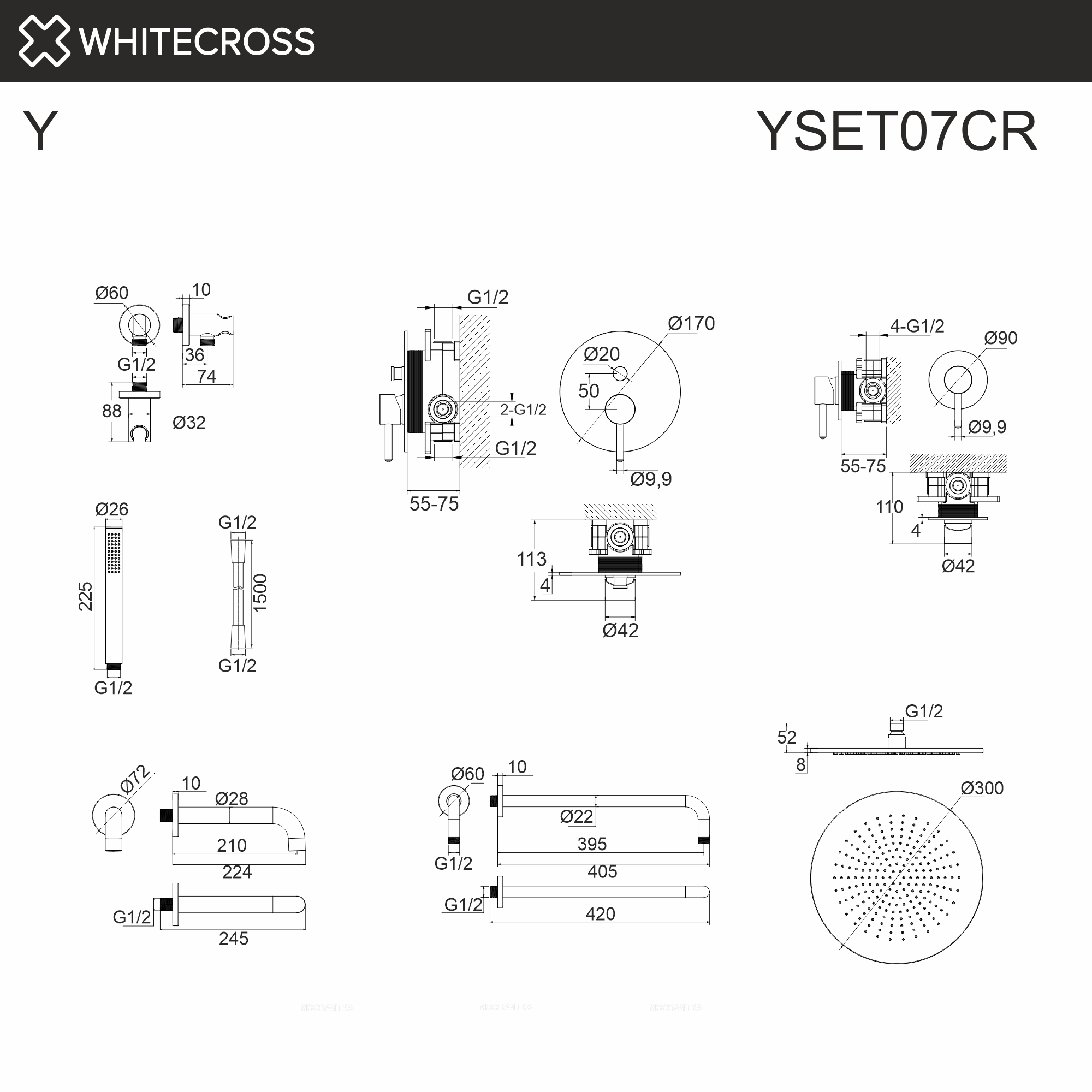 Душевой комплект Whitecross Y chrome YSET07CR 1 режим, хром - изображение 3