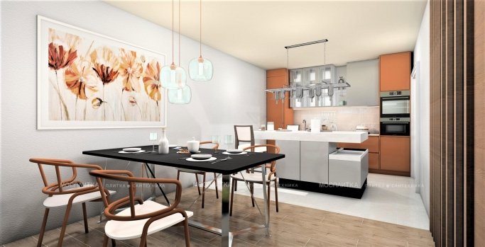 Дизайн Кухня в стиле Современный в бежевом цвете №12676 - 4 изображение