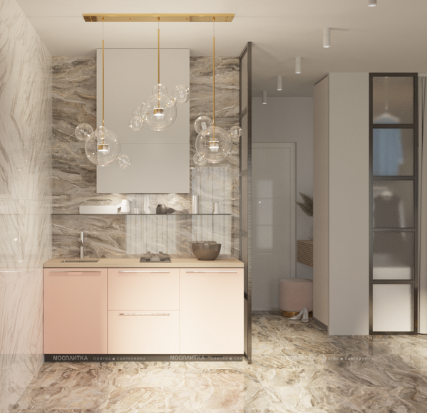 Дизайн Кухня-гостиная в стиле Современный в белом цвете №13042 - 5 изображение