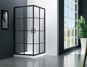 Душевой уголок Veconi Rovigo RV-09, 100x100x195, черный, стекло прозрачное